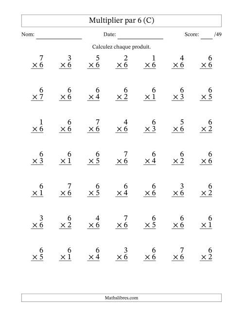 Multiplier (1 à 7) par 6 (49 Questions) (C)