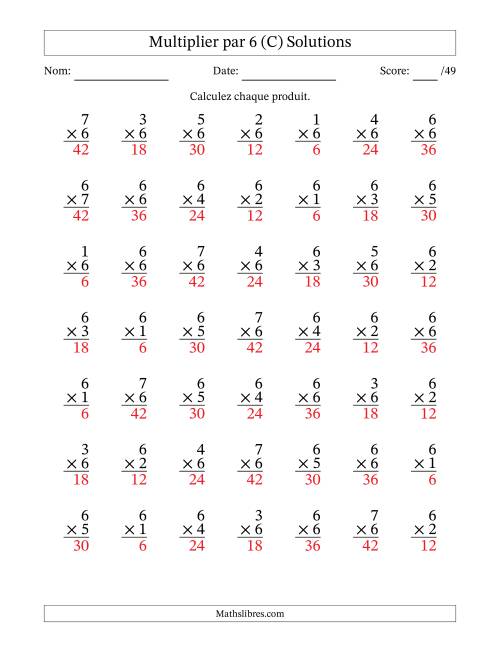 Multiplier (1 à 7) par 6 (49 Questions) (C) page 2