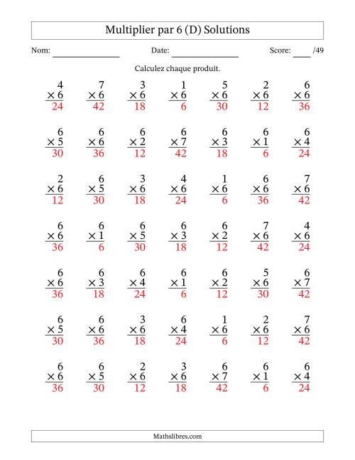 Multiplier (1 à 7) par 6 (49 Questions) (D) page 2