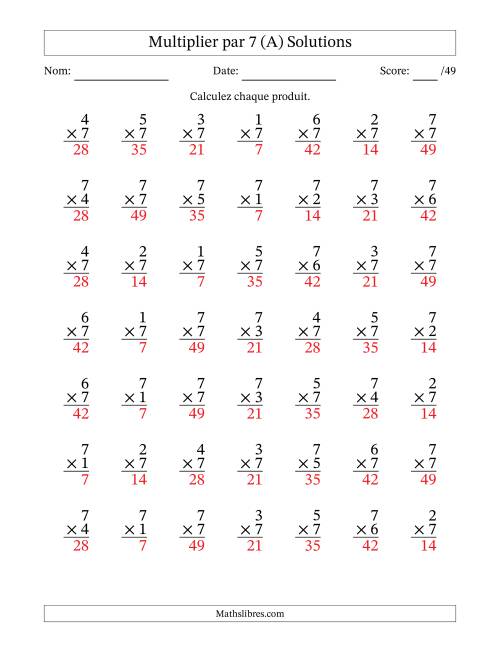 Multiplier (1 à 7) par 7 (49 Questions) (A) page 2