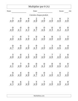 Multiplier (0 à 7) par 0 (64 Questions)