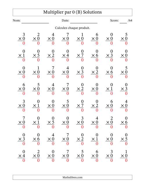 Multiplier (0 à 7) par 0 (64 Questions) (B) page 2