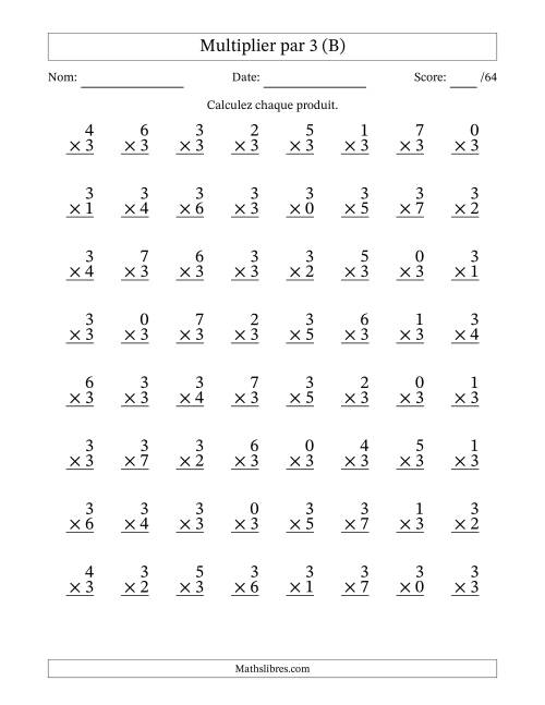 Multiplier (0 à 7) par 3 (64 Questions) (B)