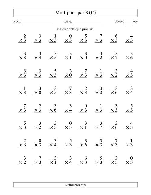 Multiplier (0 à 7) par 3 (64 Questions) (C)