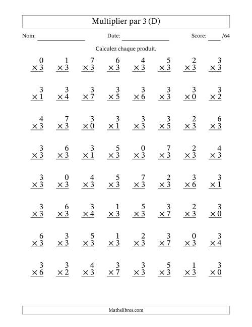 Multiplier (0 à 7) par 3 (64 Questions) (D)