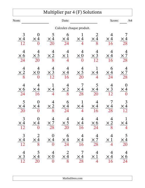 Multiplier (0 à 7) par 4 (64 Questions) (F) page 2