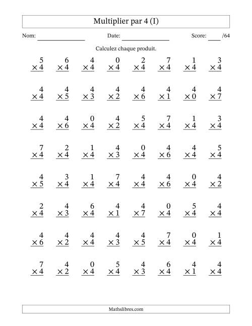Multiplier (0 à 7) par 4 (64 Questions) (I)