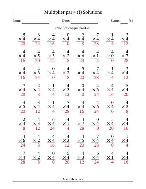 Multiplier (0 à 7) par 4 (64 Questions) (I) page 2