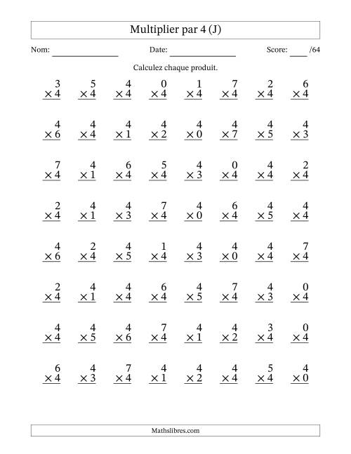 Multiplier (0 à 7) par 4 (64 Questions) (J)