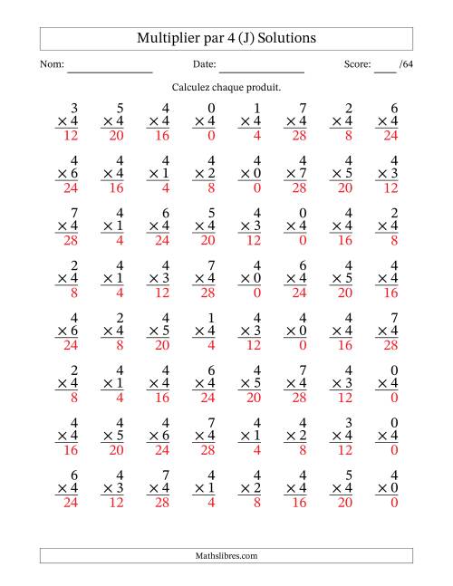 Multiplier (0 à 7) par 4 (64 Questions) (J) page 2