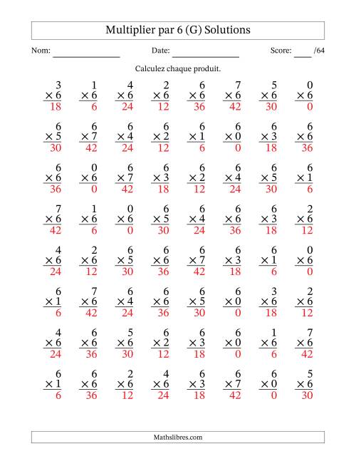Multiplier (0 à 7) par 6 (64 Questions) (G) page 2