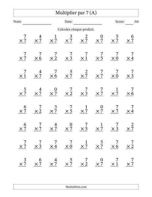 Multiplier (0 à 7) par 7 (64 Questions) (Tout)