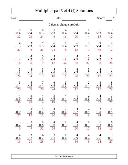 Multiplier (1 à 9) par 3 et 4 (81 Questions) (I) page 2