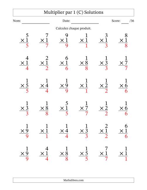 Multiplier (1 à 9) par 1 (36 Questions) (C) page 2