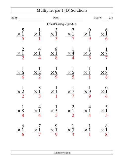 Multiplier (1 à 9) par 1 (36 Questions) (D) page 2