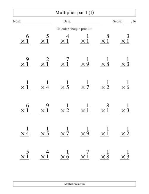 Multiplier (1 à 9) par 1 (36 Questions) (I)