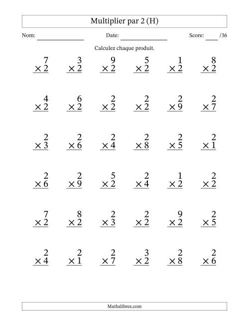 Multiplier (1 à 9) par 2 (36 Questions) (H)