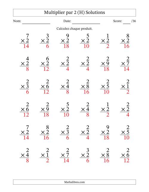 Multiplier (1 à 9) par 2 (36 Questions) (H) page 2