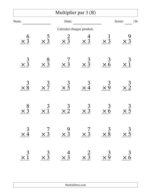 Multiplier (1 à 9) par 3 (36 Questions) (B)