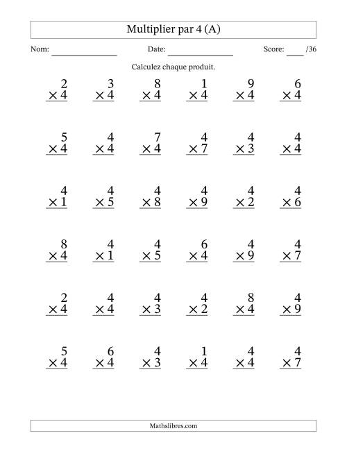 Multiplier (1 à 9) par 4 (36 Questions) (A)