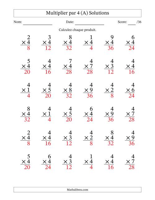 Multiplier (1 à 9) par 4 (36 Questions) (A) page 2