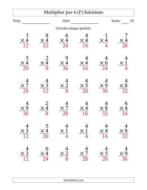 Multiplier (1 à 9) par 4 (36 Questions) (F) page 2