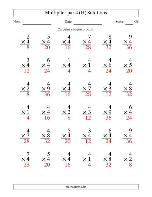Multiplier (1 à 9) par 4 (36 Questions) (H) page 2