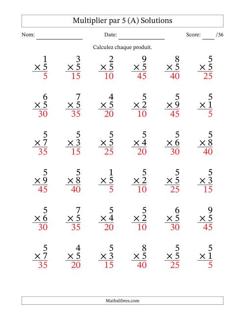 Multiplier (1 à 9) par 5 (36 Questions) (A) page 2