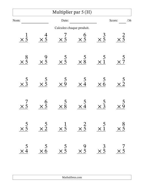 Multiplier (1 à 9) par 5 (36 Questions) (H)