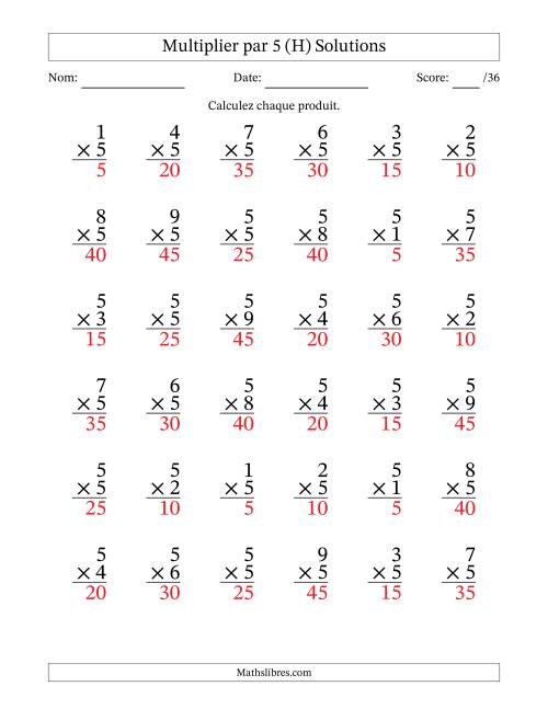 Multiplier (1 à 9) par 5 (36 Questions) (H) page 2