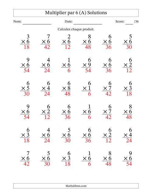 Multiplier (1 à 9) par 6 (36 Questions) (A) page 2