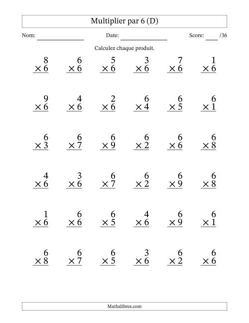 Multiplier (1 à 9) par 6 (36 Questions) (D)