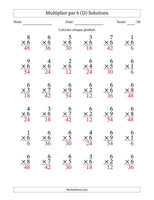 Multiplier (1 à 9) par 6 (36 Questions) (D) page 2