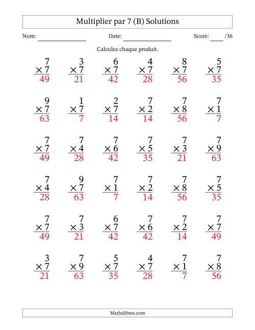 Multiplier (1 à 9) par 7 (36 Questions) (B) page 2