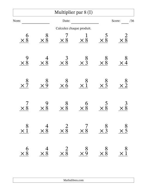 Multiplier (1 à 9) par 8 (36 Questions) (I)