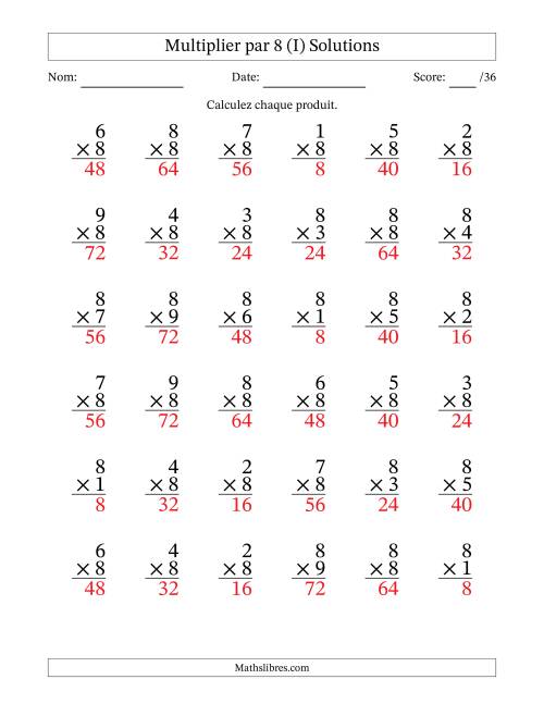 Multiplier (1 à 9) par 8 (36 Questions) (I) page 2