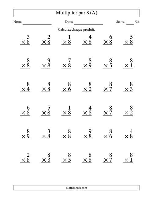 Multiplier (1 à 9) par 8 (36 Questions) (Tout)