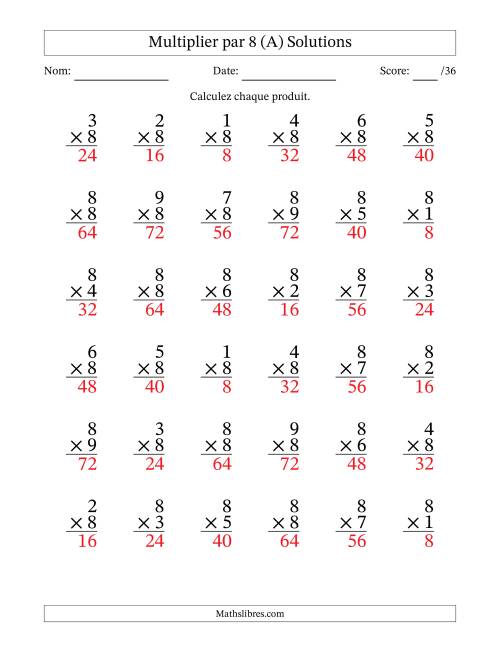 Multiplier (1 à 9) par 8 (36 Questions) (Tout) page 2
