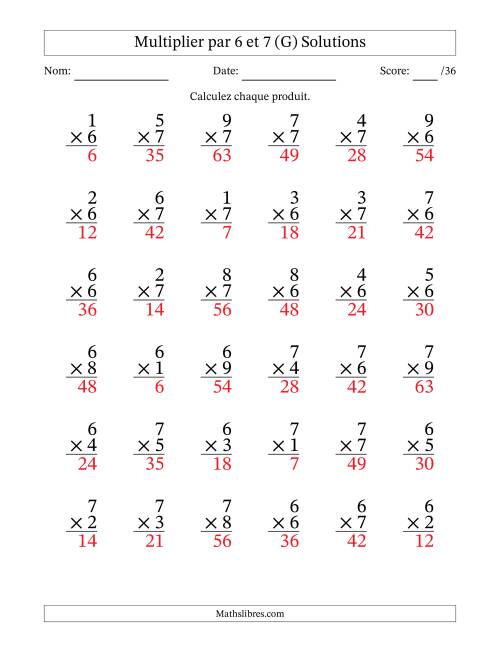 Multiplier (1 à 9) par 6 et 7 (36 Questions) (G) page 2