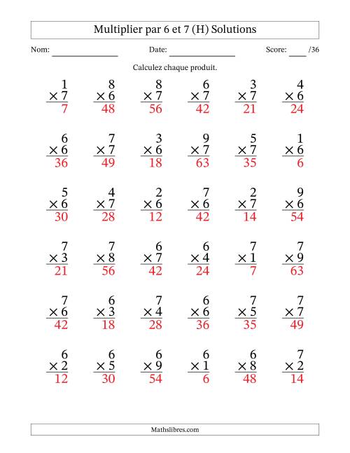 Multiplier (1 à 9) par 6 et 7 (36 Questions) (H) page 2