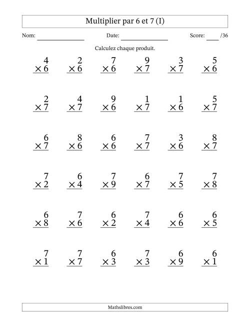 Multiplier (1 à 9) par 6 et 7 (36 Questions) (I)