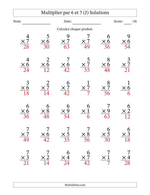 Multiplier (1 à 9) par 6 et 7 (36 Questions) (J) page 2