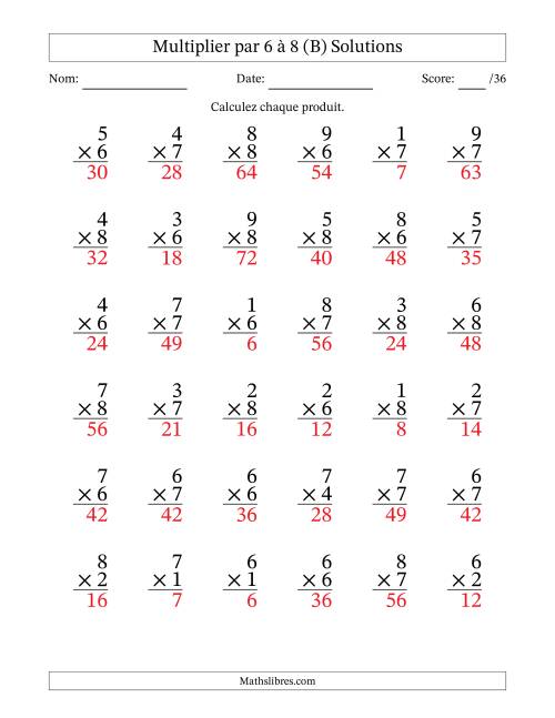 Multiplier (1 à 9) par 6 à 8 (36 Questions) (B) page 2