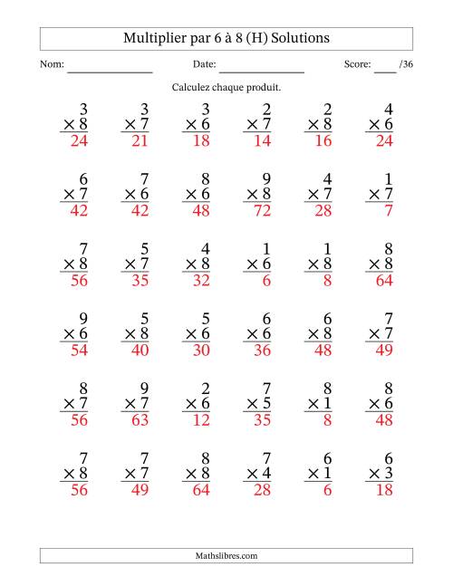 Multiplier (1 à 9) par 6 à 8 (36 Questions) (H) page 2