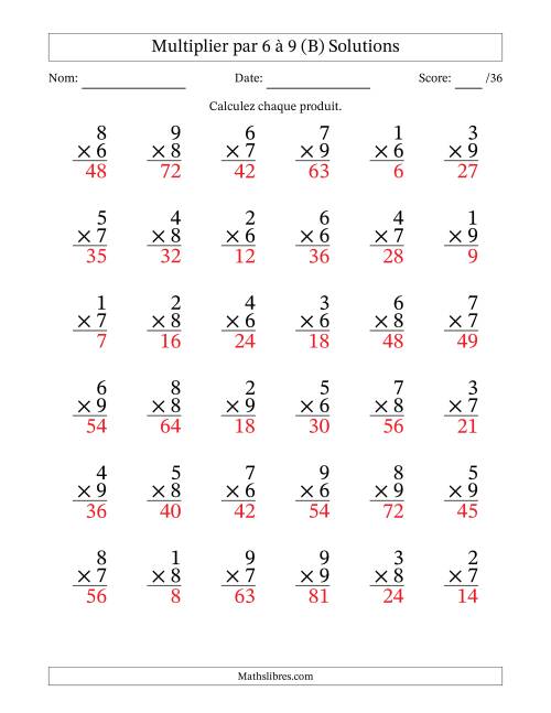 Multiplier (1 à 9) par 6 à 9 (36 Questions) (B) page 2
