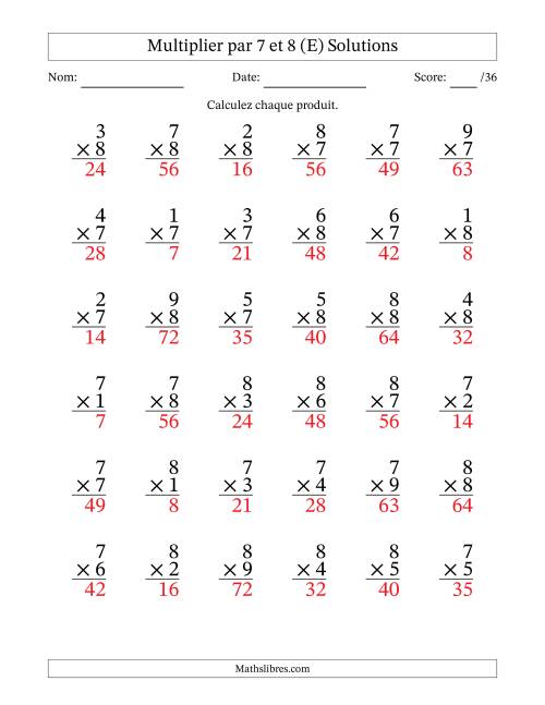 Multiplier (1 à 9) par 7 et 8 (36 Questions) (E) page 2