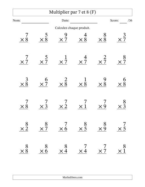 Multiplier (1 à 9) par 7 et 8 (36 Questions) (F)