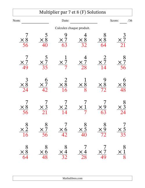 Multiplier (1 à 9) par 7 et 8 (36 Questions) (F) page 2