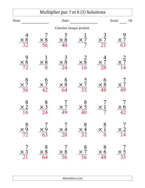 Multiplier (1 à 9) par 7 et 8 (36 Questions) (J) page 2