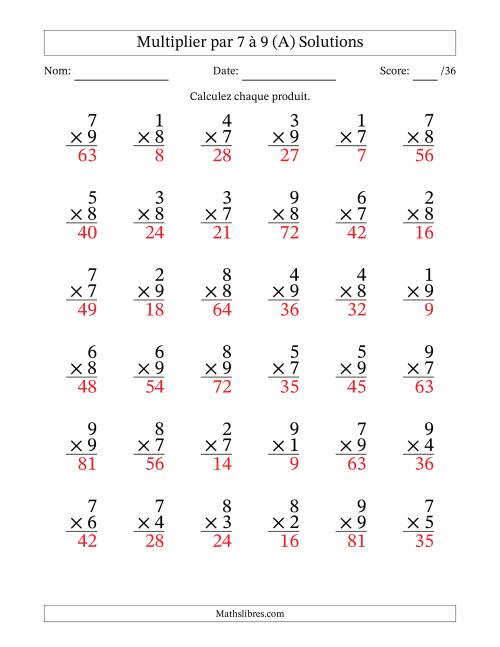 Multiplier (1 à 9) par 7 à 9 (36 Questions) (A) page 2